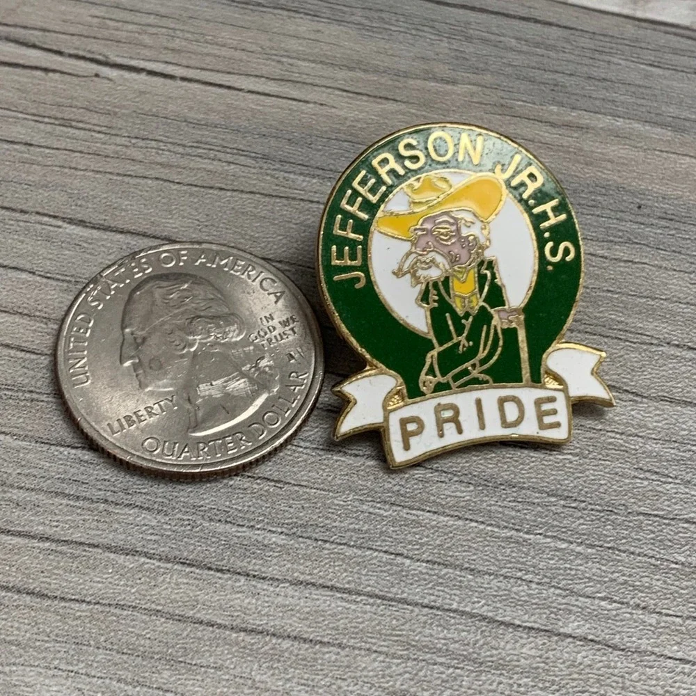 Vintage Jefferson Jr High School Pride Enamel Lapel Pin Mascot Gold Tone PFA LTD